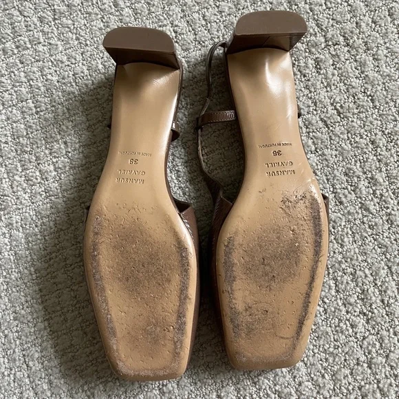 Mansur Gavriel Brown Leather Slingback Heels - Picture 3 of 5
